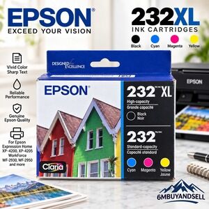 Epson 232XL 232 Ink 4-Pack Black Cyan Magenta Yellow T232XL-BCS-RF New Sealed